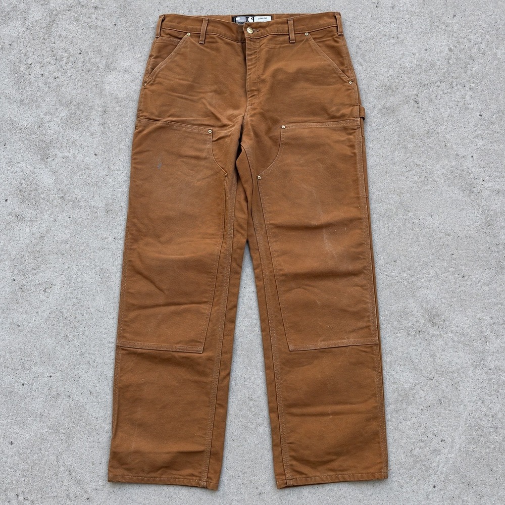 Carhartt Double Knee Loose Fit Firm Duck Work Dungarees Brown 35x32